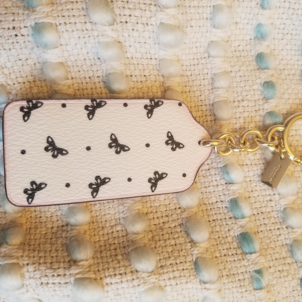 New coach butterfly print tag charm keychain